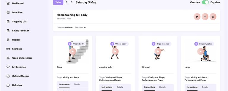 BenFit Fitness App: Trainingsplan mit Treppen, Hampelmännern, Kniebeugen, Ausfallschritten. Mit Essensplanung & Tracking.