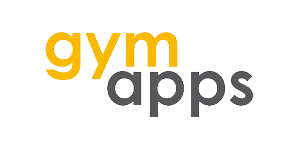 Logo der Fitness Ernährungsfirma Gym Apps für Training, Workout und gesunde Ernährung, mit 'gym' in Gelb und 'apps' in Grau.
