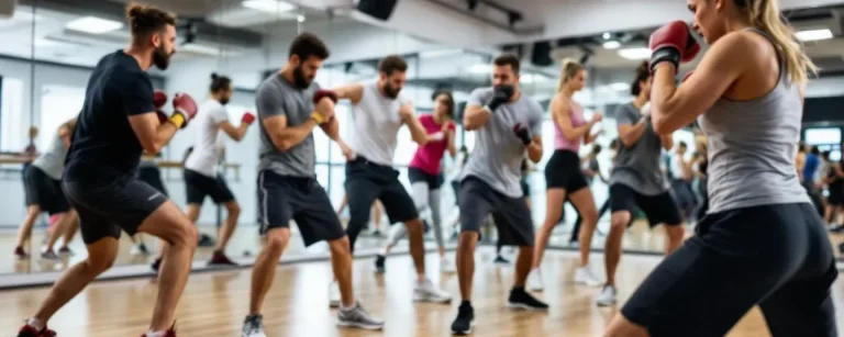 Kickbox-Fitnesskurs in der Gruppe